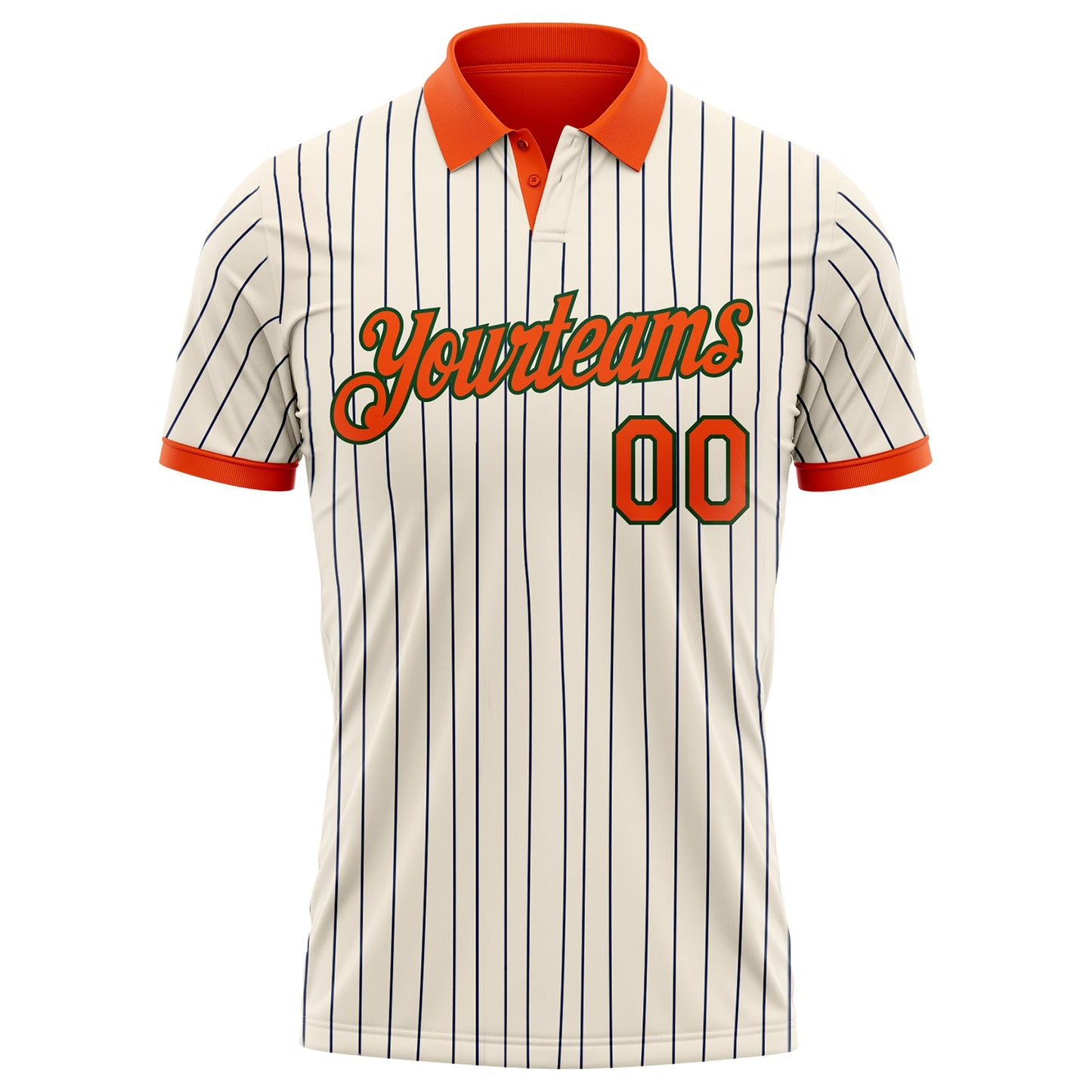 Custom Cream Navy Pinstripe Orange-Green Performance Polo Shirt