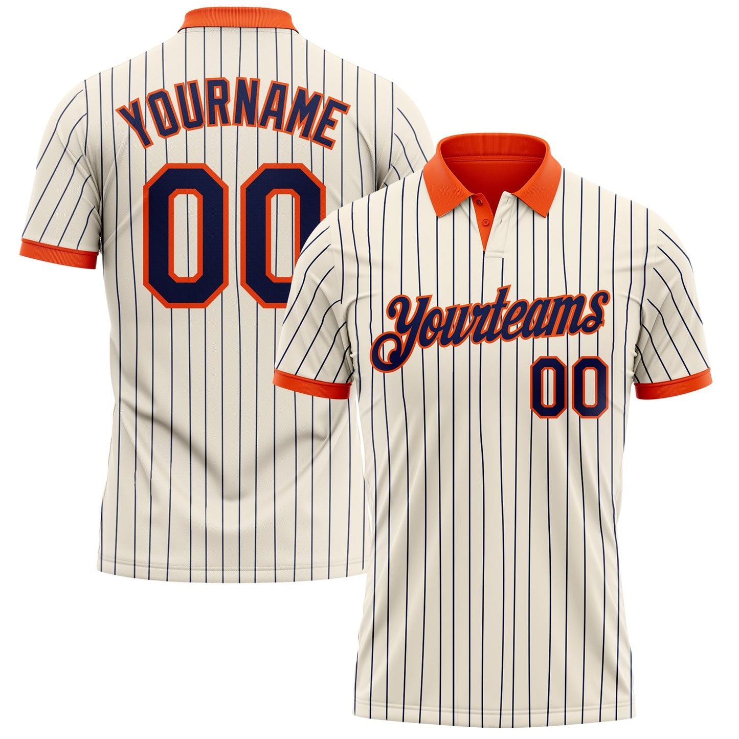 Custom Cream Navy Pinstripe-Orange Performance Polo Shirt