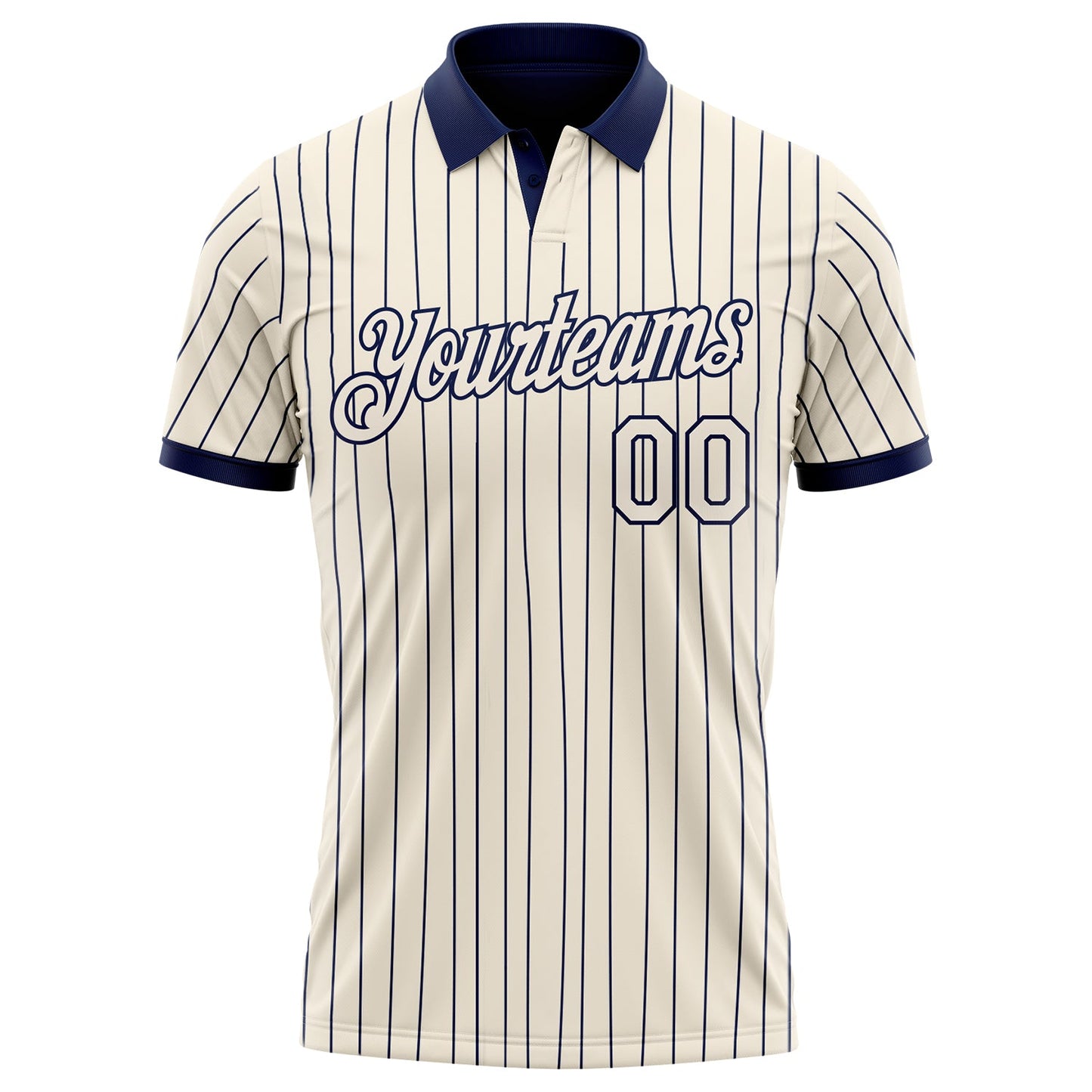Custom Cream Navy Pinstripe-Navy Performance Polo Shirt