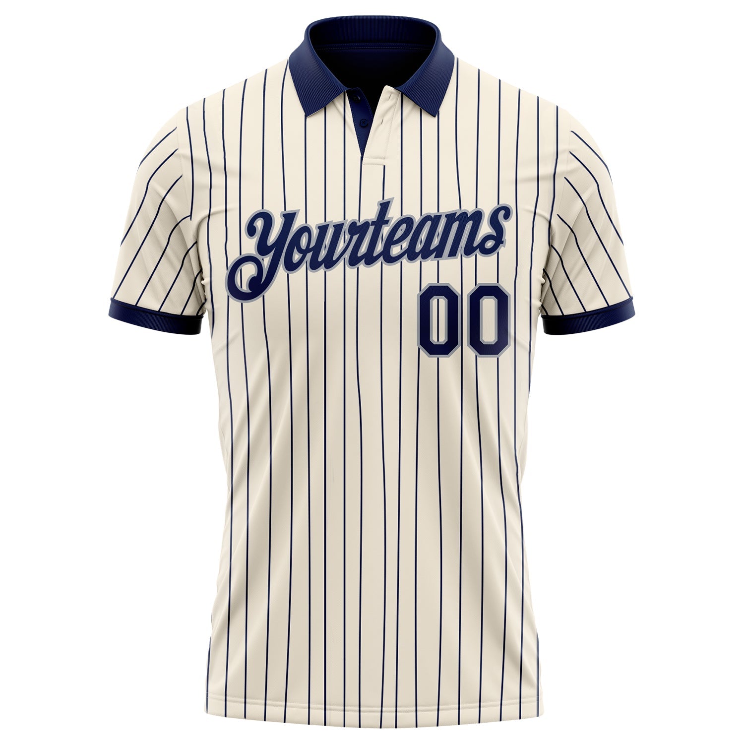 Custom Cream Navy Pinstripe-Gray Performance Polo Shirt