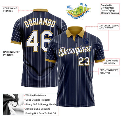 Custom Navy White Pinstripe-Old Gold Performance Polo Shirt