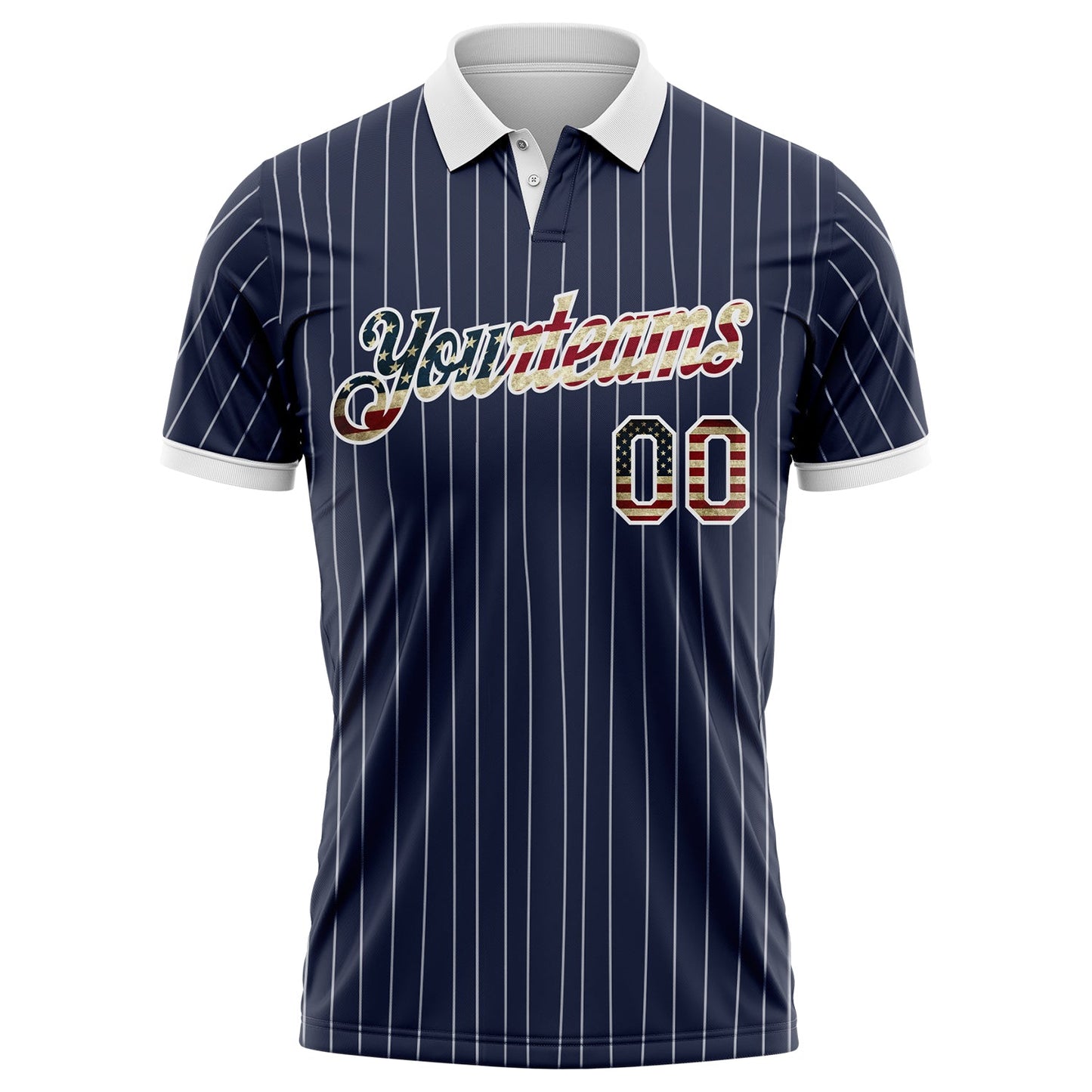 Custom Navy White Pinstripe-Vintage USA Flag Performance Polo Shirt