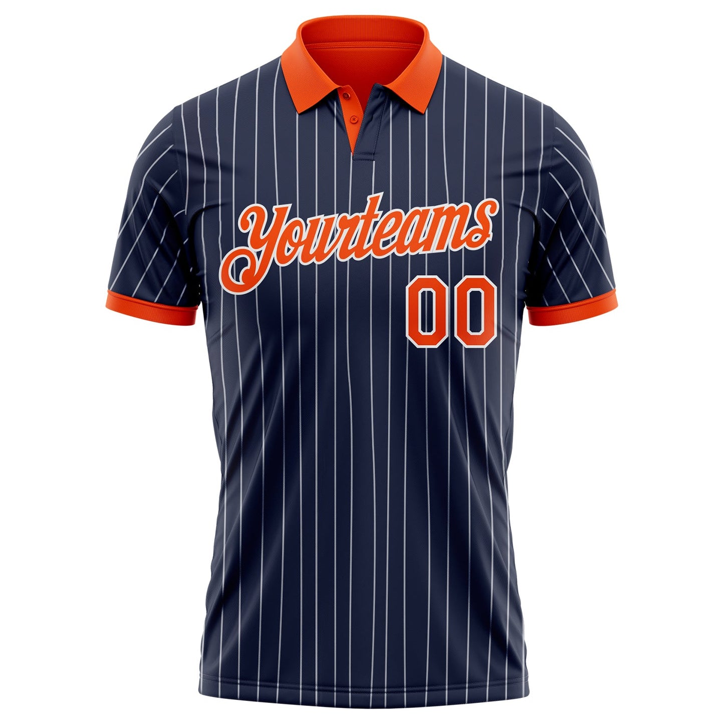 Custom Navy White Pinstripe-Orange Performance Polo Shirt