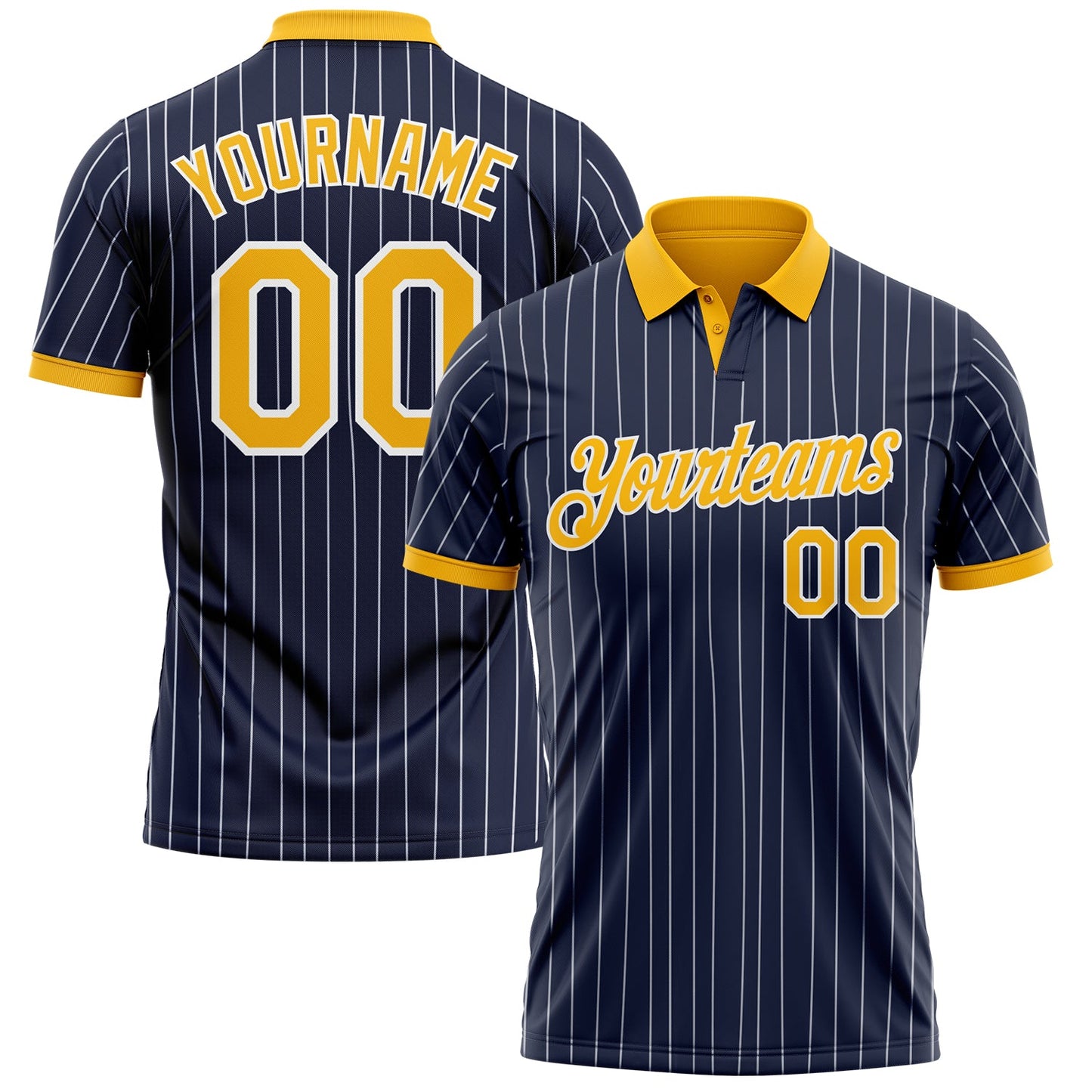 Custom Navy White Pinstripe-Gold Performance Polo Shirt