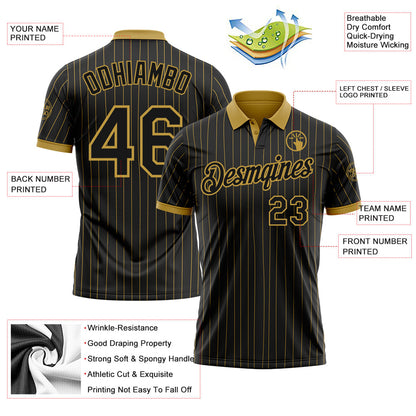 Custom Black Old Gold Pinstripe-Old Gold Performance Polo Shirt