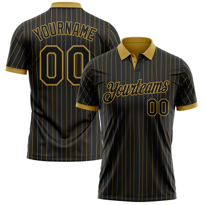 Custom Black Old Gold Pinstripe-Old Gold Performance Polo Shirt