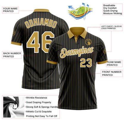 Custom Black Old Gold Pinstripe-White Performance Polo Shirt