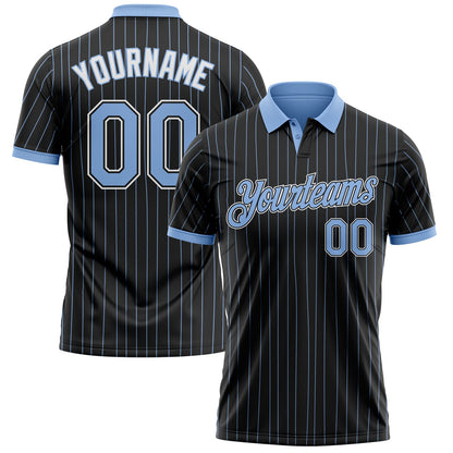 Custom Black Light Blue Pinstripe-White Performance Polo Shirt