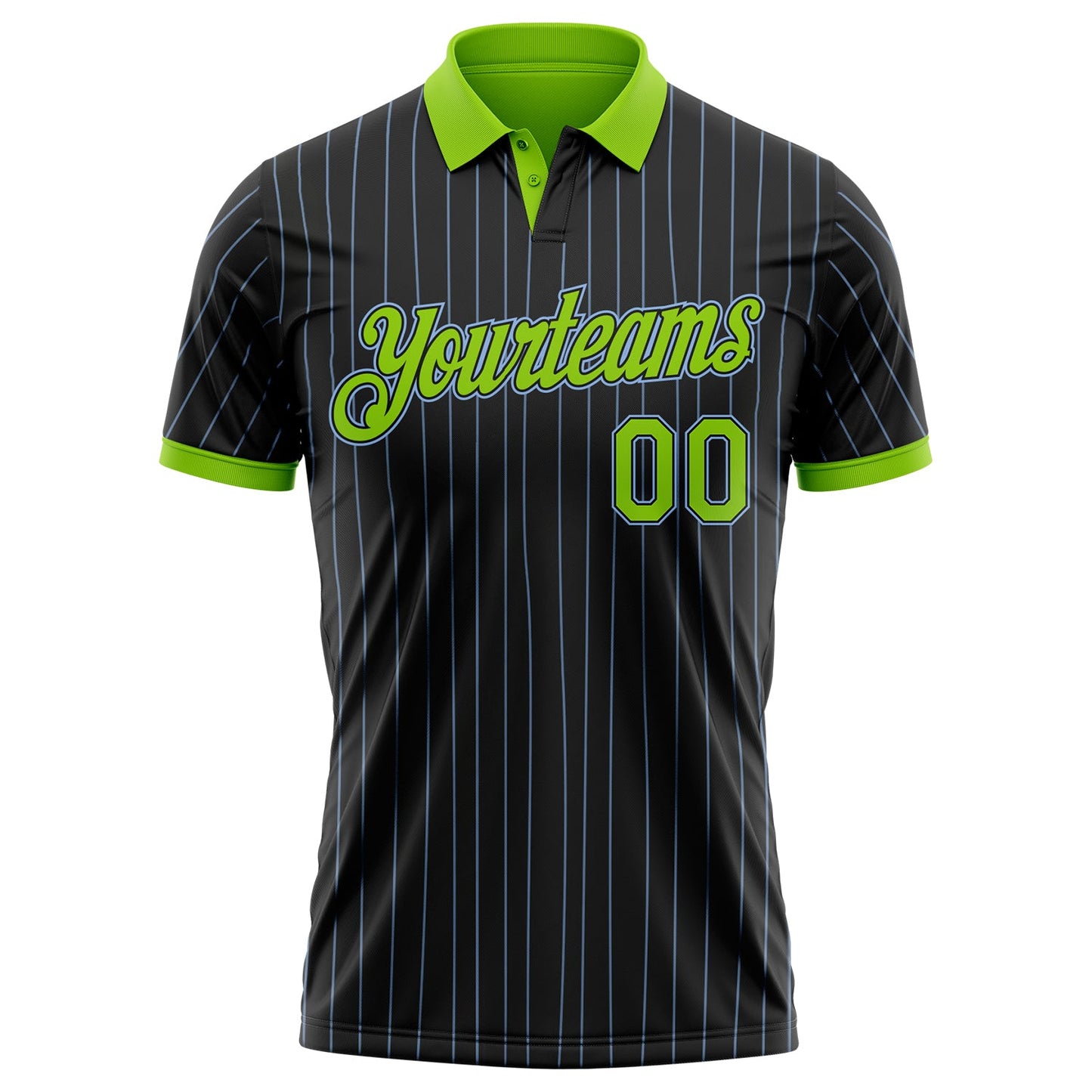 Custom Black Light Blue Pinstripe Neon Green-Light Blue Performance Polo Shirt