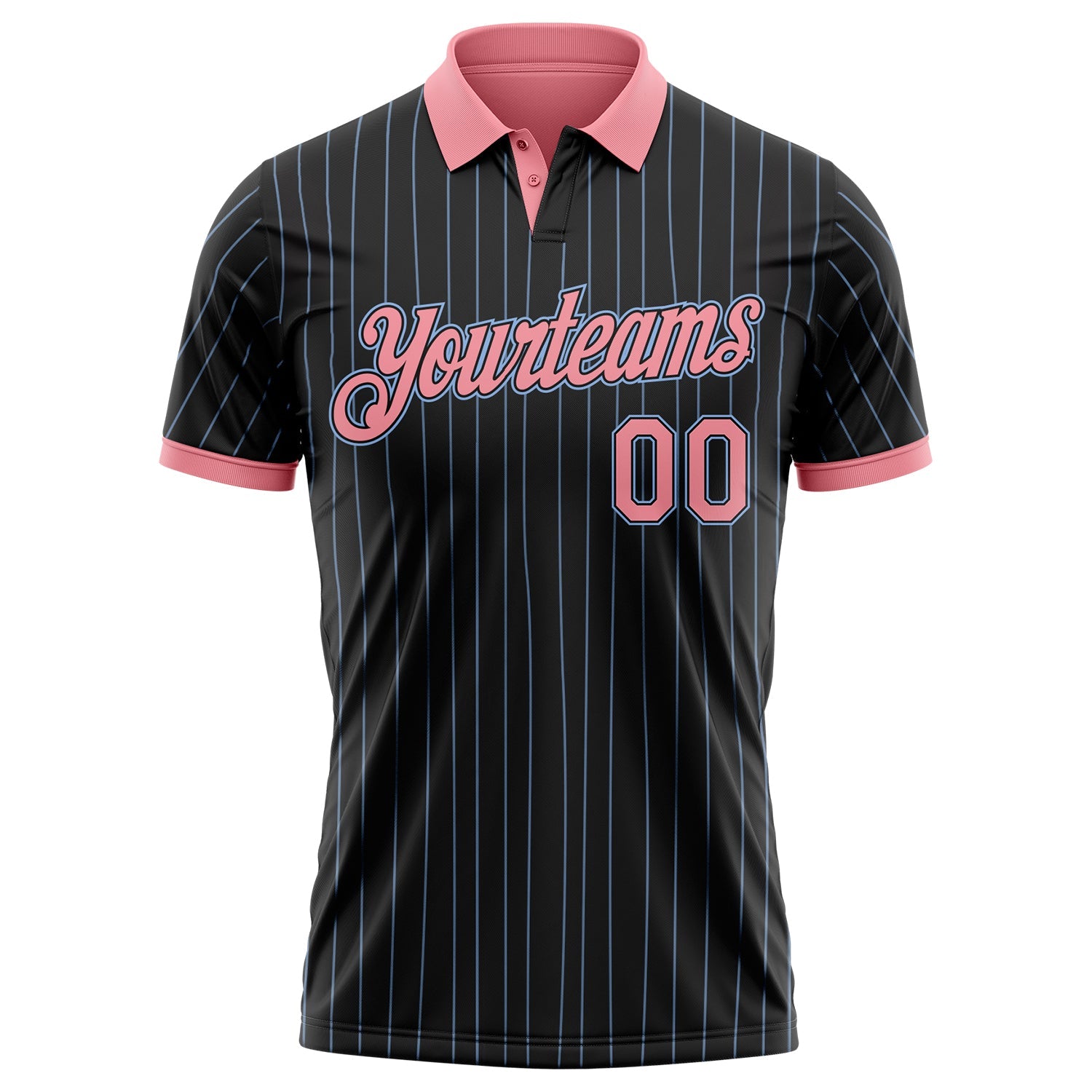 Custom Black Light Blue Pinstripe-Medium Pink Performance Polo Shirt