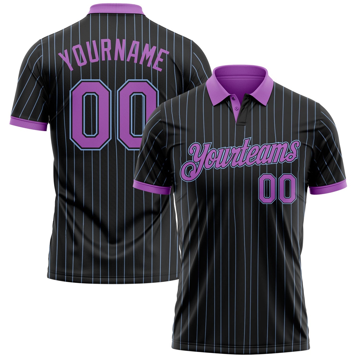 Custom Black Light Blue Pinstripe-Medium Purple Performance Polo Shirt
