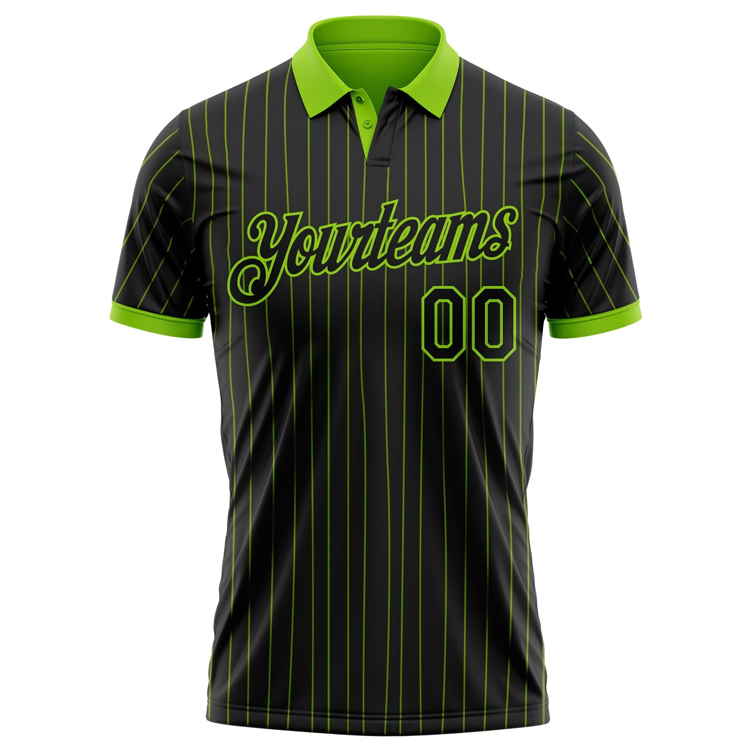 Custom Black Neon Green Pinstripe-Neon Green Performance Polo Shirt