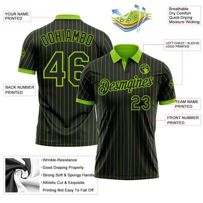 Custom Black Neon Green Pinstripe-Neon Green Performance Polo Shirt