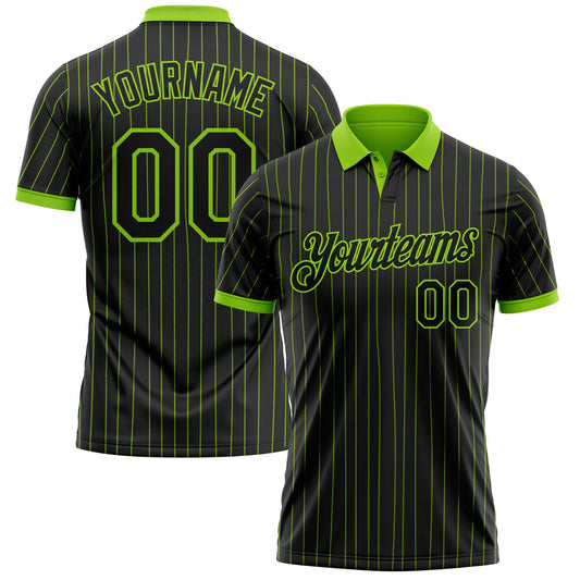 Custom Black Neon Green Pinstripe-Neon Green Performance Polo Shirt