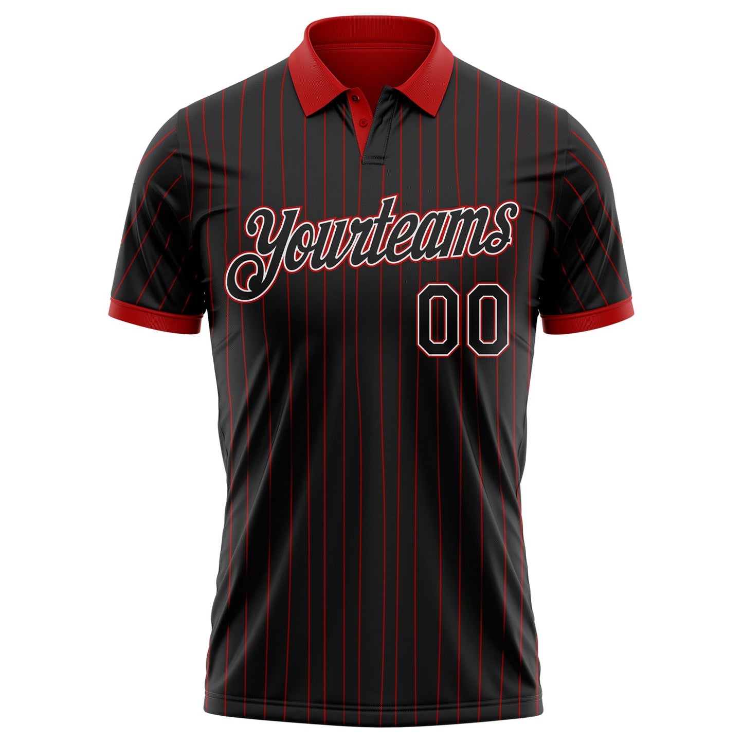 Custom Black Red Pinstripe-White Performance Polo Shirt