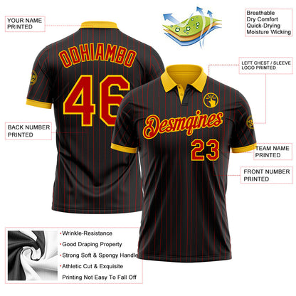 Custom Black Red Pinstripe-Yellow Performance Polo Shirt