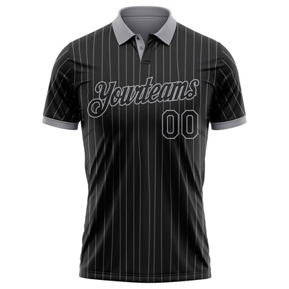 Custom Black Gray Pinstripe-Gray Performance Polo Shirt