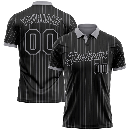 Custom Black Gray Pinstripe-Gray Performance Polo Shirt