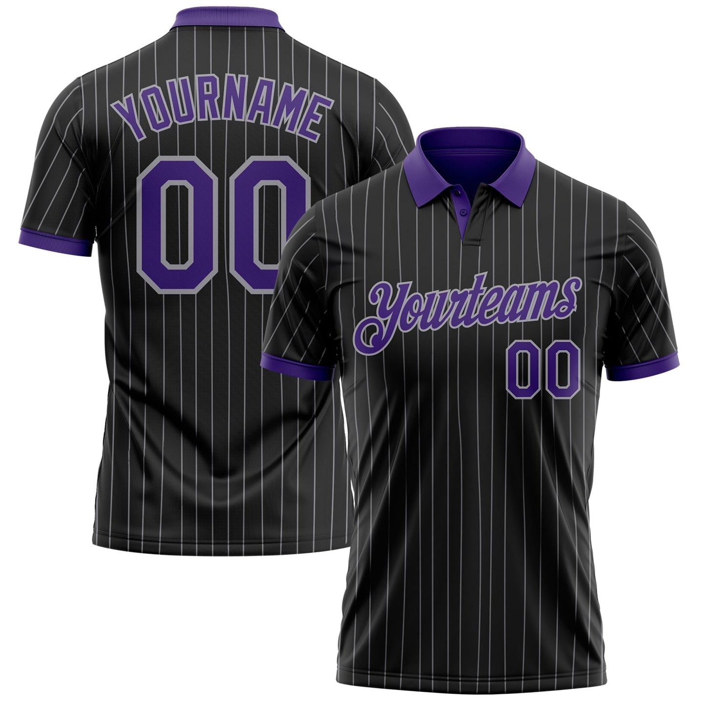 Custom Black Gray Pinstripe-Purple Performance Polo Shirt