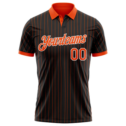 Custom Black Orange Pinstripe-White Performance Polo Shirt