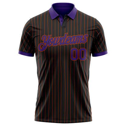 Custom Black Orange Pinstripe-Purple Performance Polo Shirt