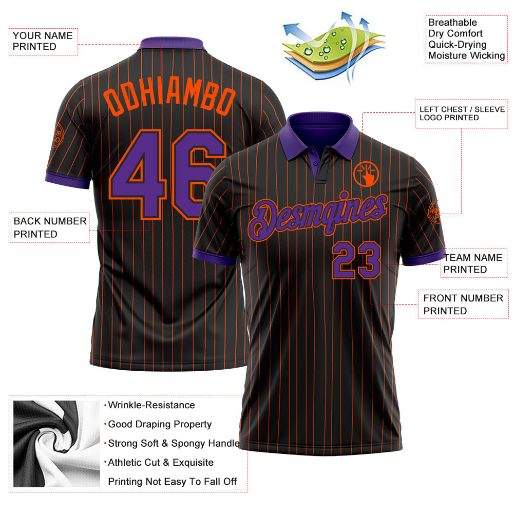 Custom Black Orange Pinstripe-Purple Performance Polo Shirt