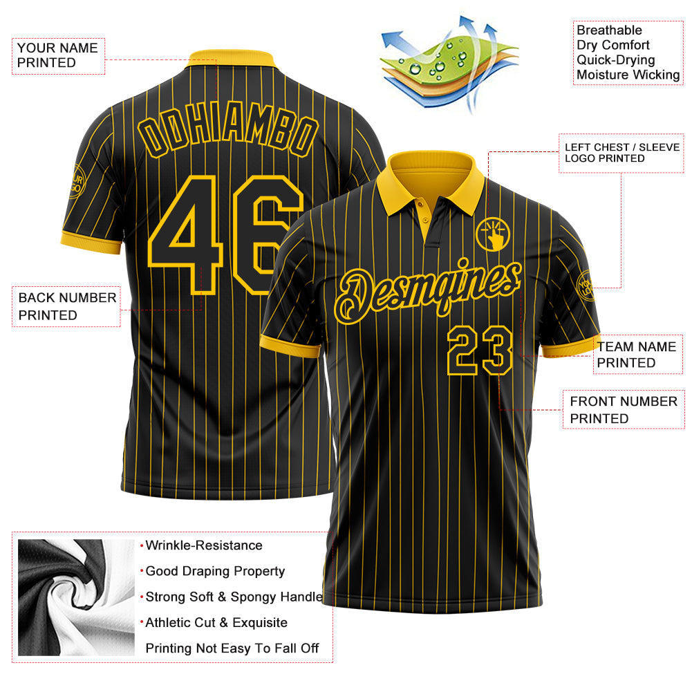 Custom Black Yellow Pinstripe-Yellow Performance Polo Shirt