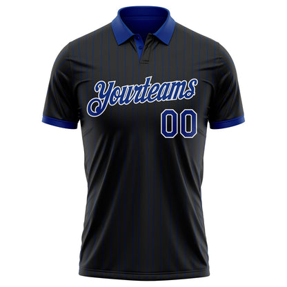 Custom Black Royal Pinstripe-White Performance Polo Shirt
