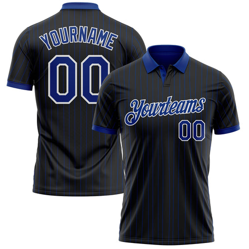 Custom Black Royal Pinstripe-White Performance Polo Shirt