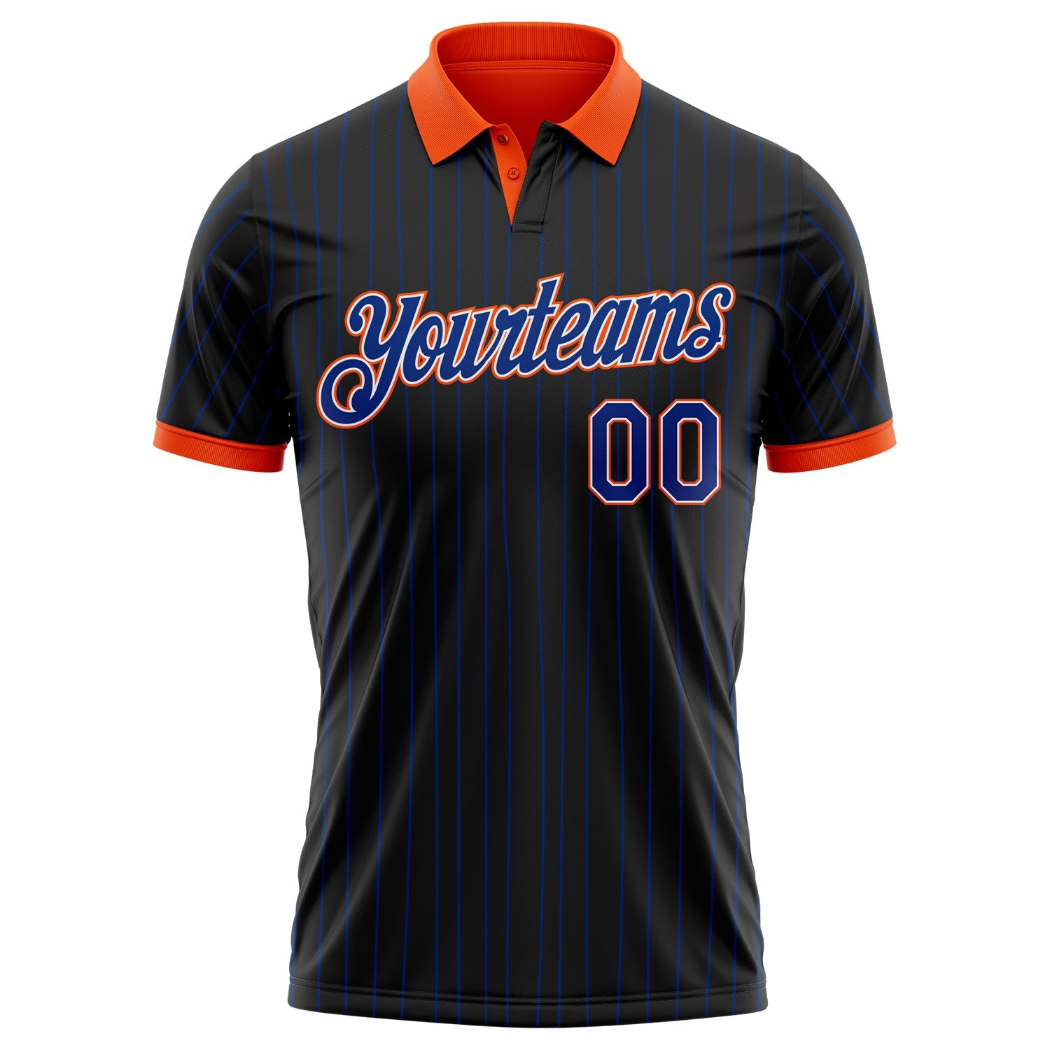 Custom Black Royal Pinstripe White-Orange Performance Polo Shirt