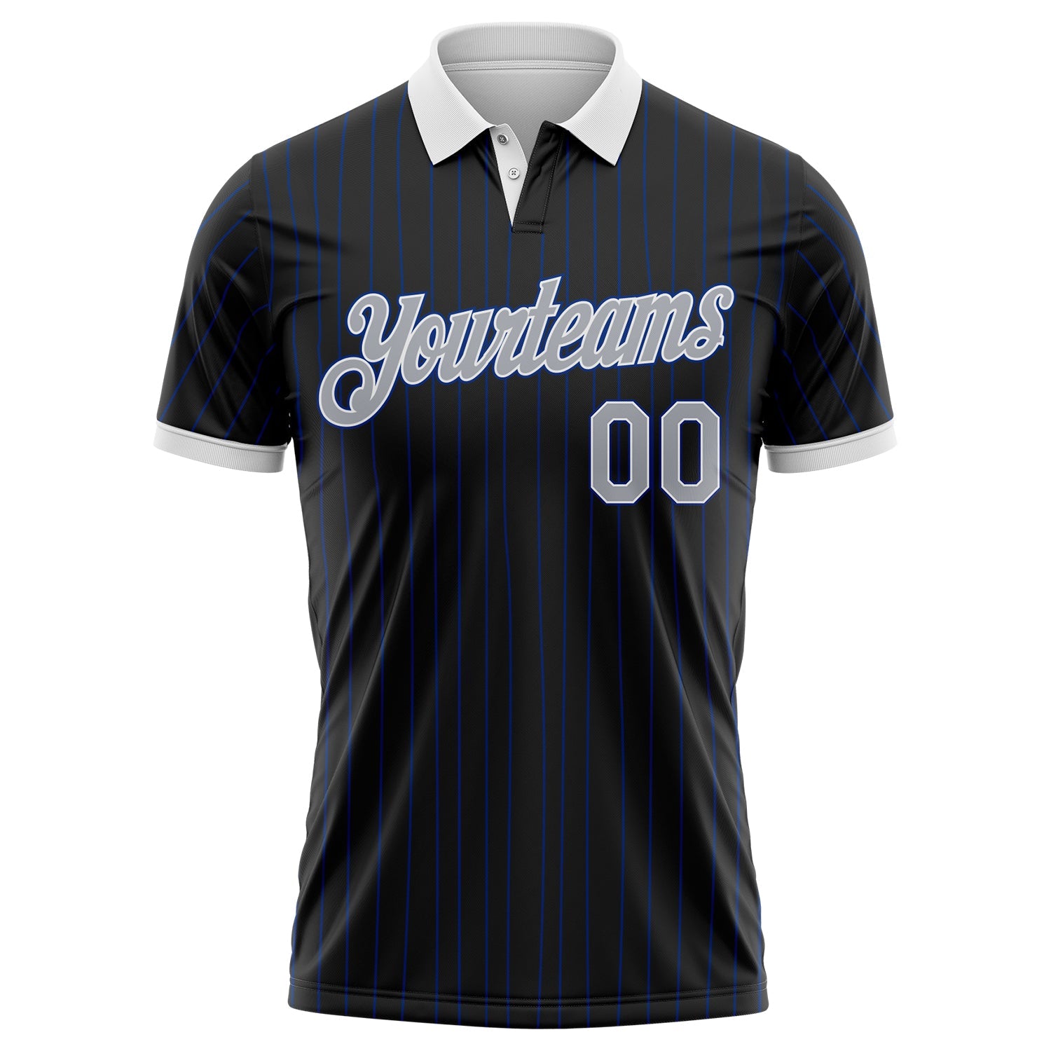 Custom Black Royal Pinstripe Gray-White Performance Polo Shirt