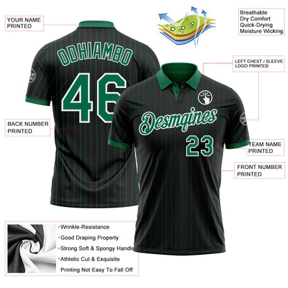 Custom Black Kelly Green Pinstripe-White Performance Polo Shirt