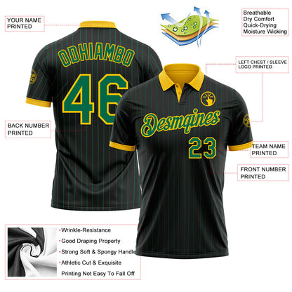 Custom Black Kelly Green Pinstripe-Yellow Performance Polo Shirt