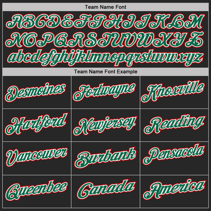 Custom Black Kelly Green Pinstripe White-Red Performance Polo Shirt