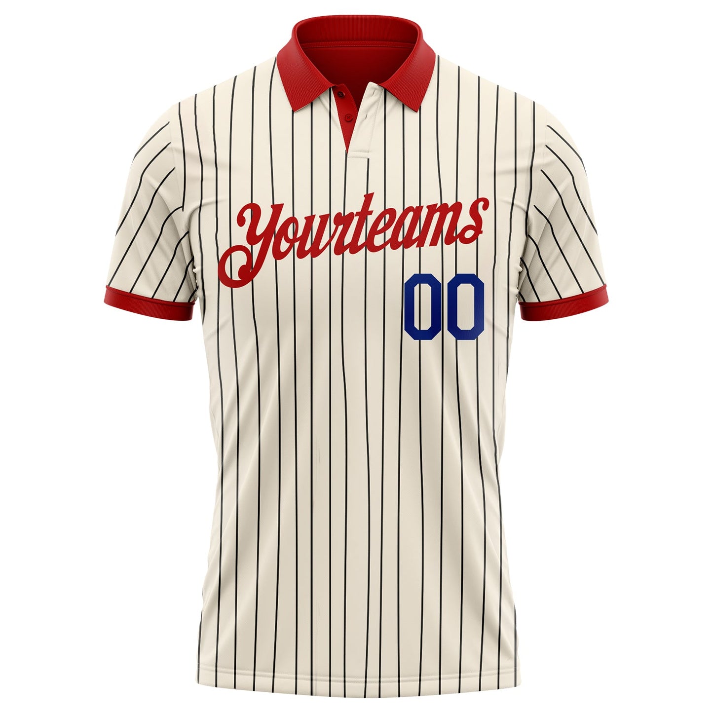 Custom Cream Black Pinstripe Royal-Red Performance Polo Shirt