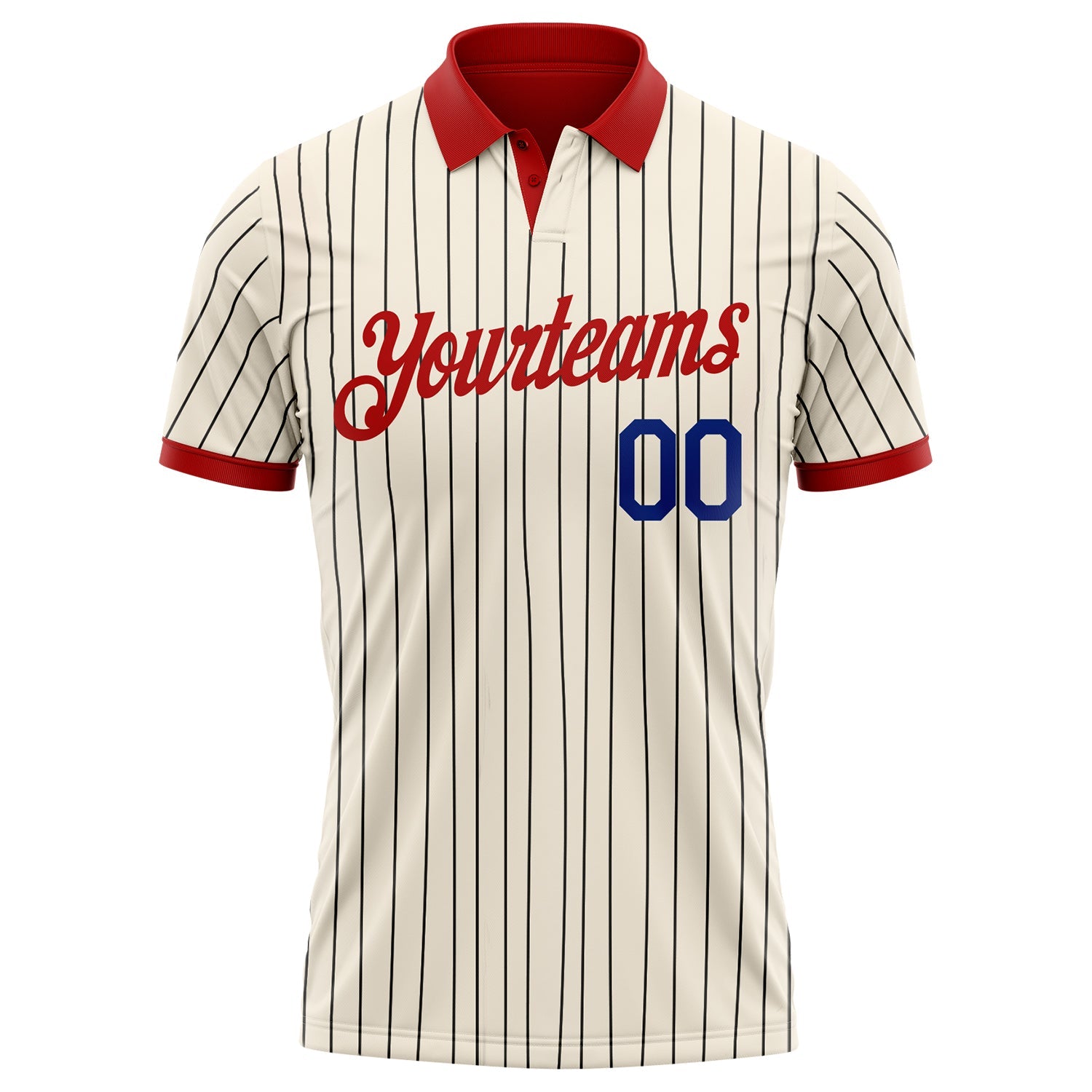 Custom Cream Black Pinstripe Royal-Red Performance Polo Shirt