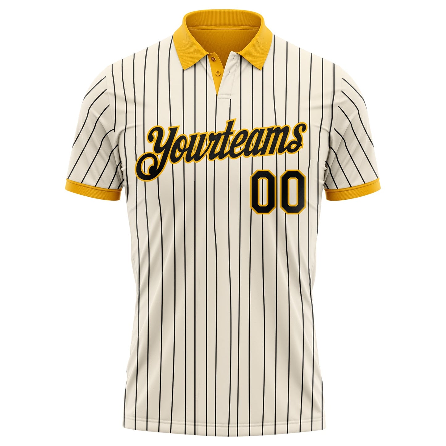 Custom Cream Black Pinstripe-Gold Performance Polo Shirt