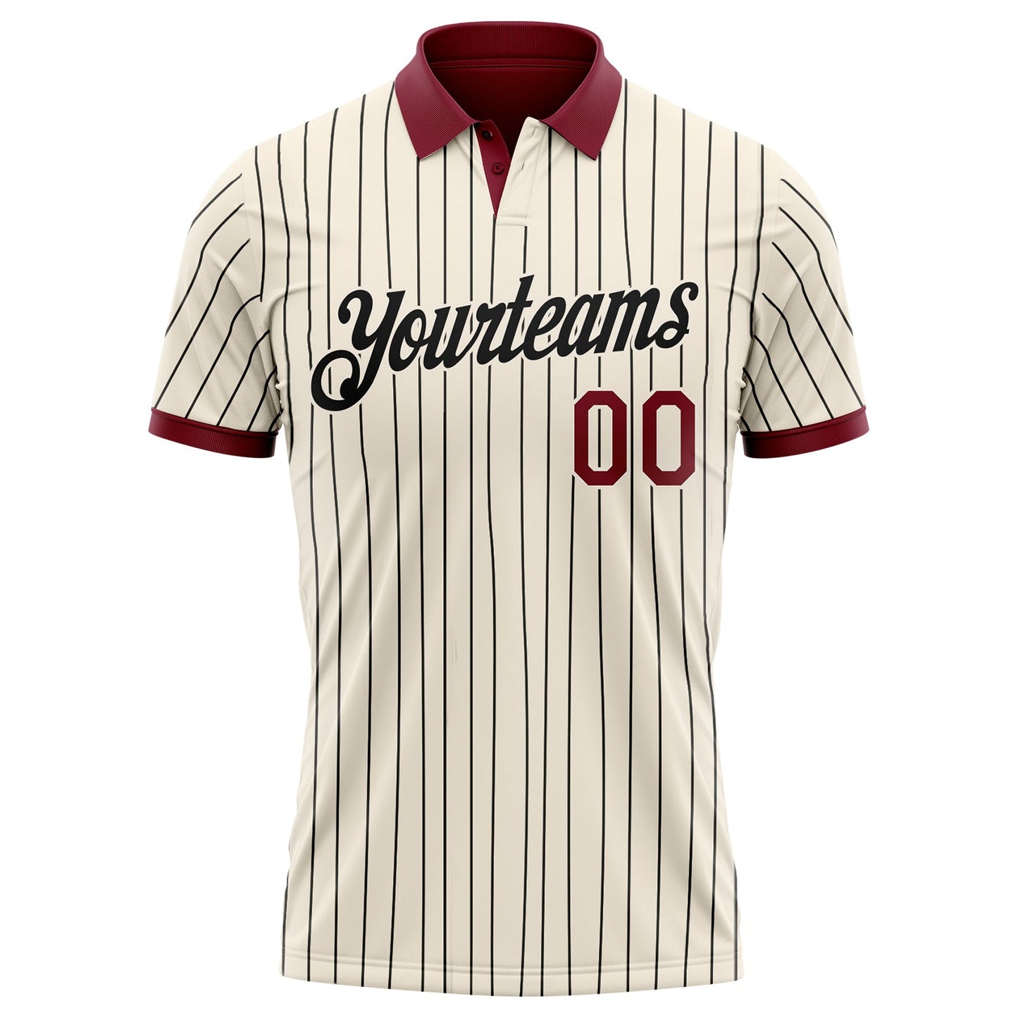 Custom Cream Black Pinstripe-Crimson Performance Polo Shirt
