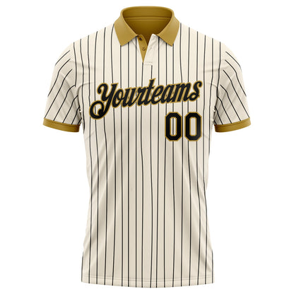 Custom Cream Black Pinstripe-Old Gold Performance Polo Shirt