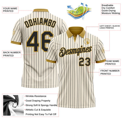 Custom Cream Black Pinstripe-Old Gold Performance Polo Shirt