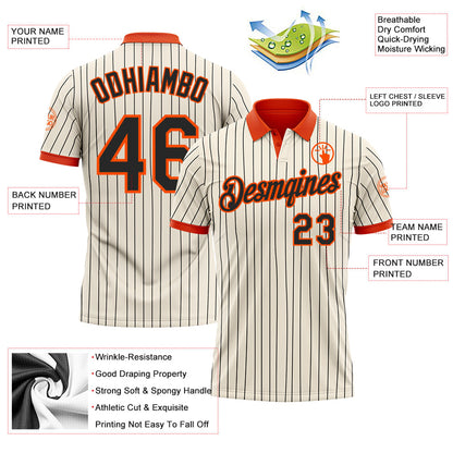 Custom Cream Black Pinstripe-Orange Performance Polo Shirt
