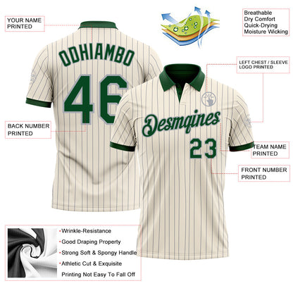 Custom Cream Gray Pinstripe-Green Performance Polo Shirt