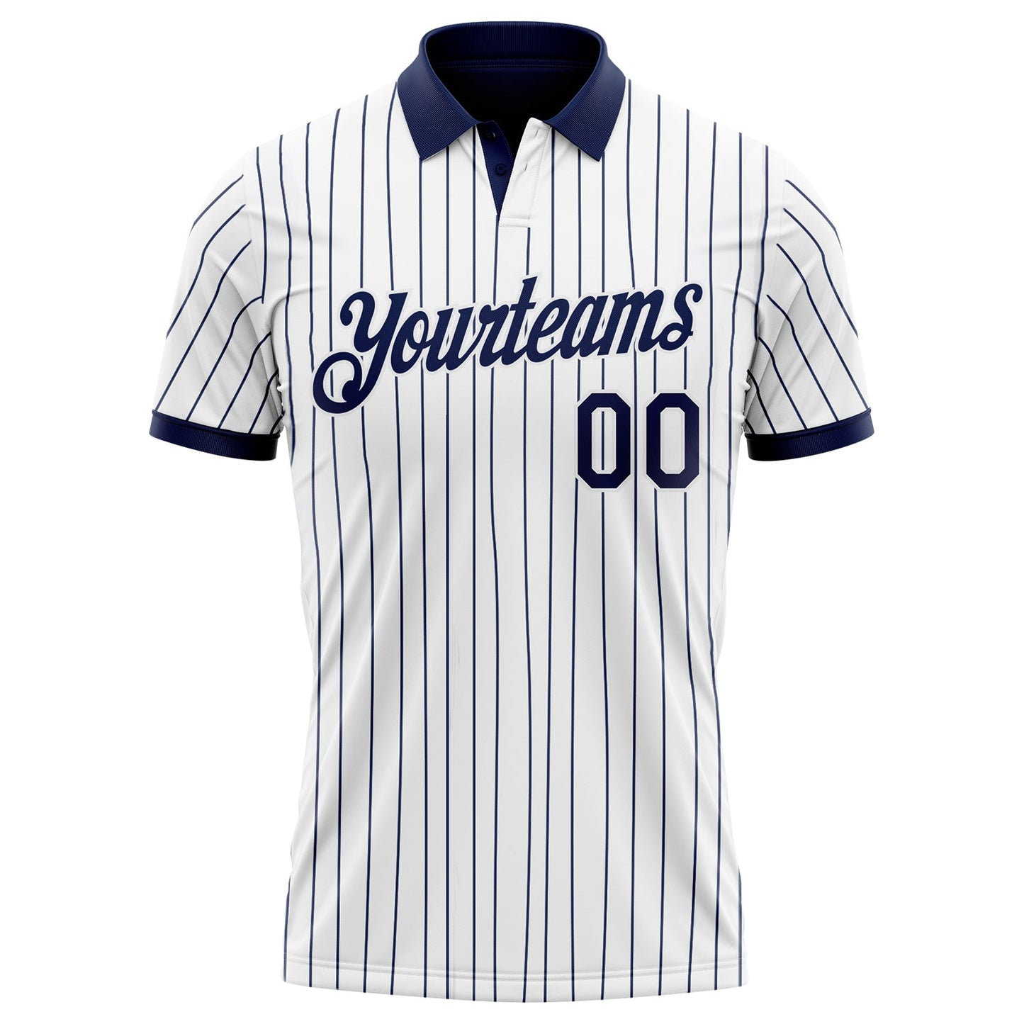 Custom White Navy Pinstripe-Navy Performance Polo Shirt