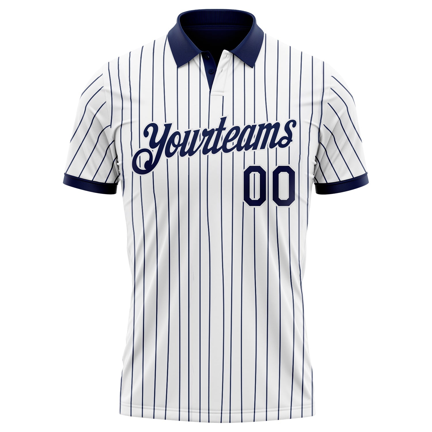 Custom White Navy Pinstripe-Navy Performance Polo Shirt