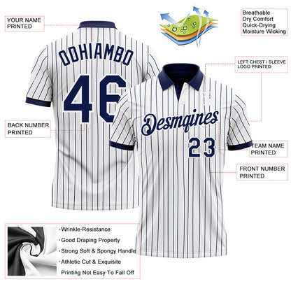 Custom White Navy Pinstripe-Navy Performance Polo Shirt