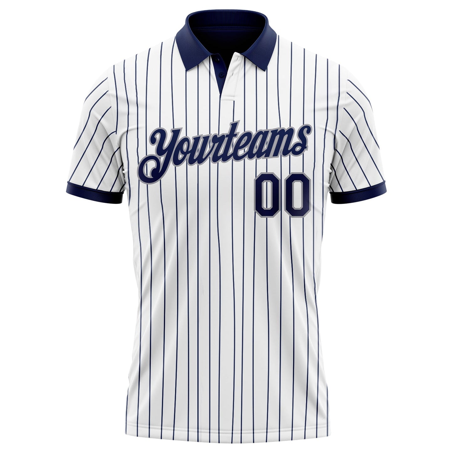 Custom White Navy Pinstripe-Gray Performance Polo Shirt