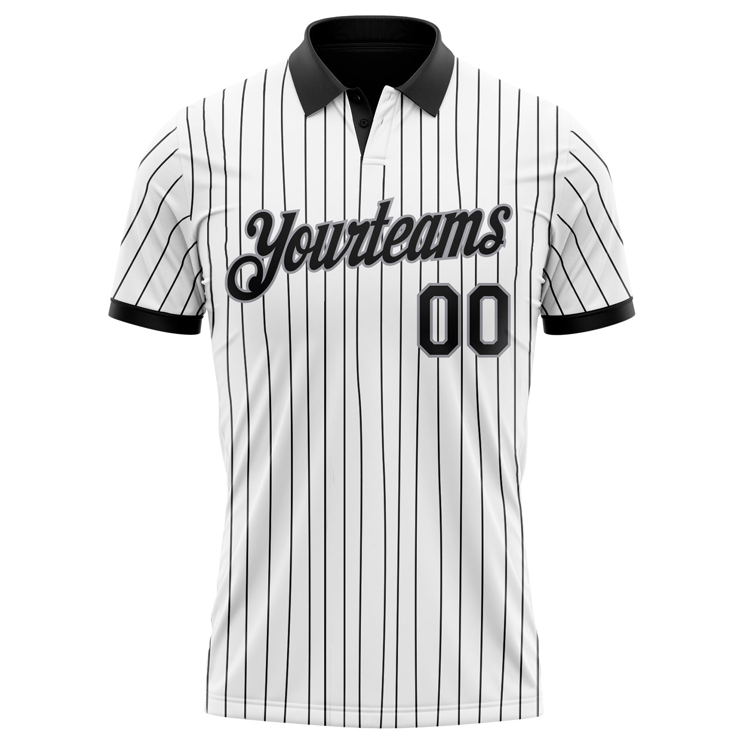 Custom White Black Pinstripe-Gray Performance Polo Shirt