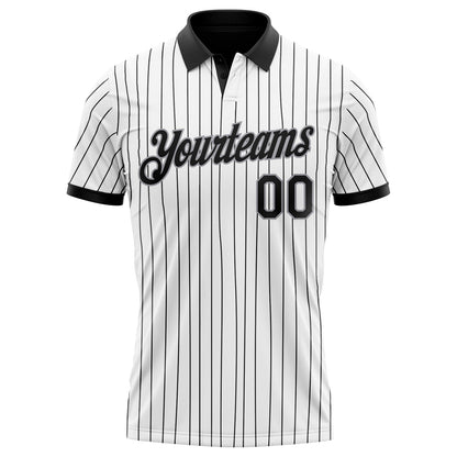 Custom White Black Pinstripe-Gray Performance Polo Shirt