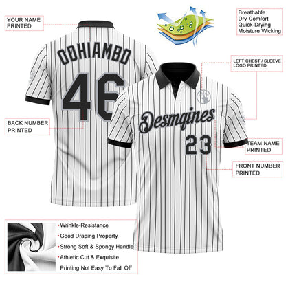 Custom White Black Pinstripe-Gray Performance Polo Shirt