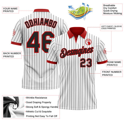Custom White Black Pinstripe-Red Performance Polo Shirt